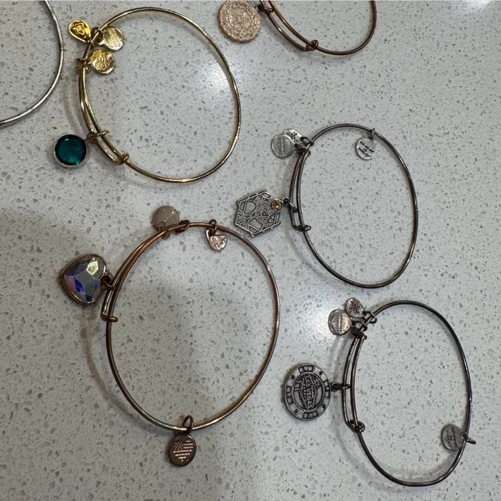 LOT OF 11 Alex and Ani Metal Charm Bangle Bracelets - Gold, Rose Gold, Silver